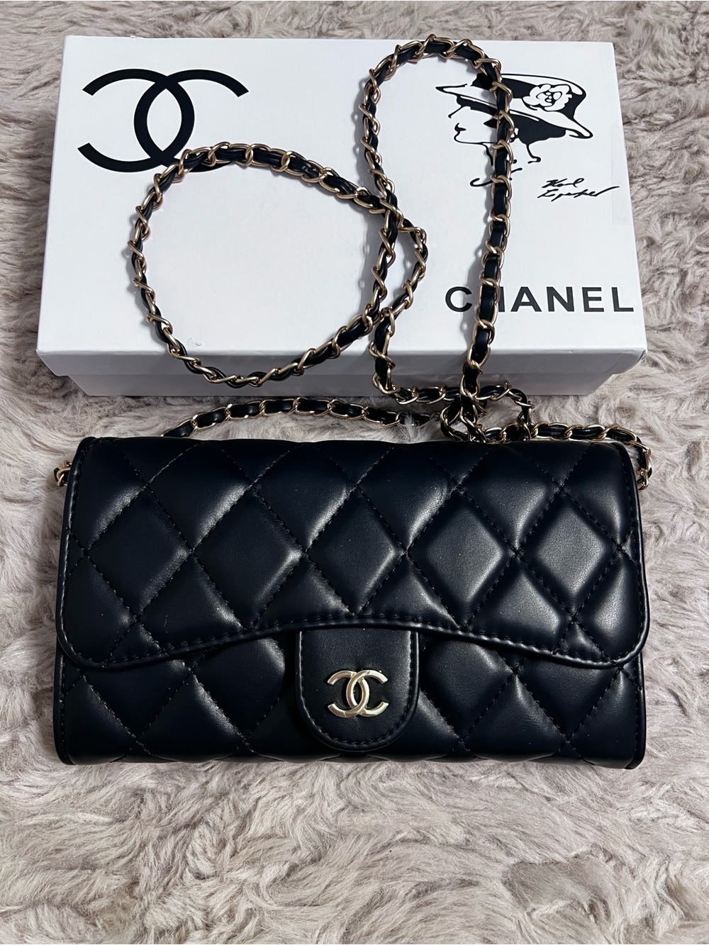 CHANEL GWP Black Quilted Leather Chain Crossbody from beauty line